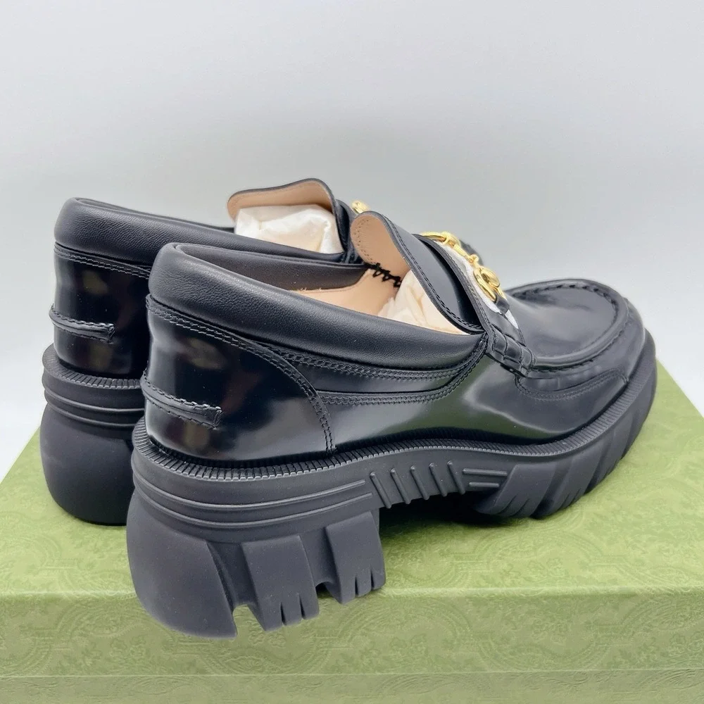 GUCCI Horsebit Creeper Loafers Platform Black Sylke Leather Women's EU 41 - Picture 9 of 16